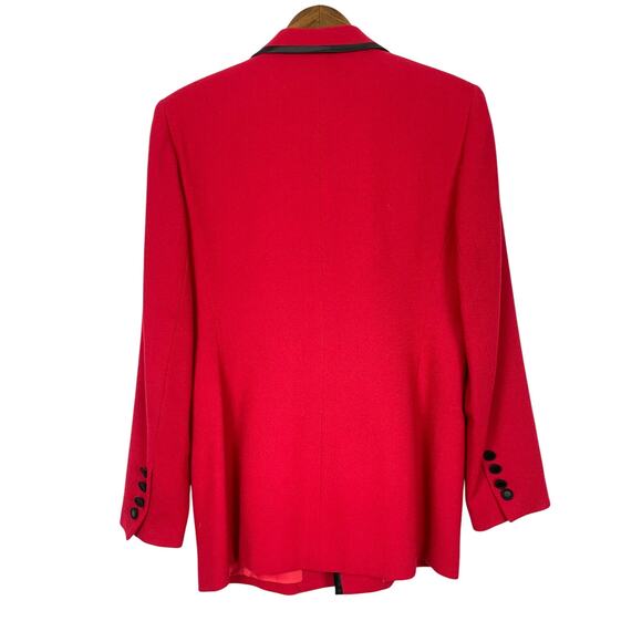 Preston & York | Vintage Red 100% Wool Black Trimmed Button Career Blazer - Picture 2 of 11